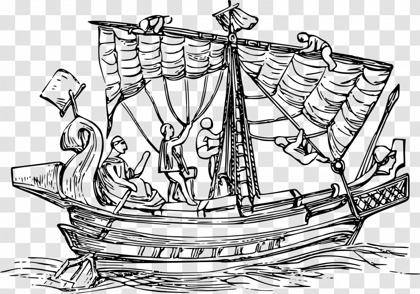 Sailing Ship Line Art Drawing Clip - Artwork Transparent PNG