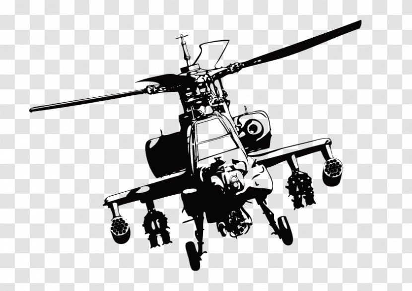 Boeing AH-64 Apache Helicopter Clip Art - Black And White Transparent PNG