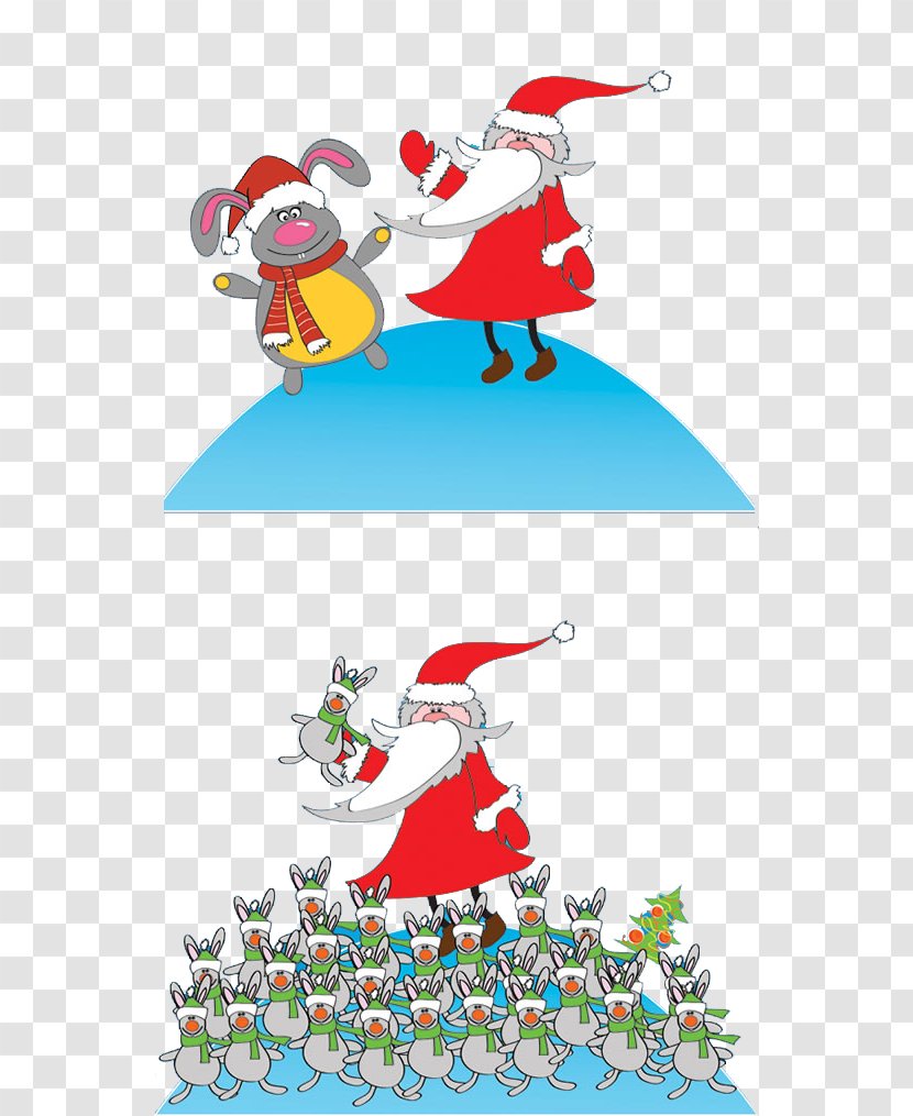 Santa Claus Christmas Tree Illustration - And Rabbits Transparent PNG