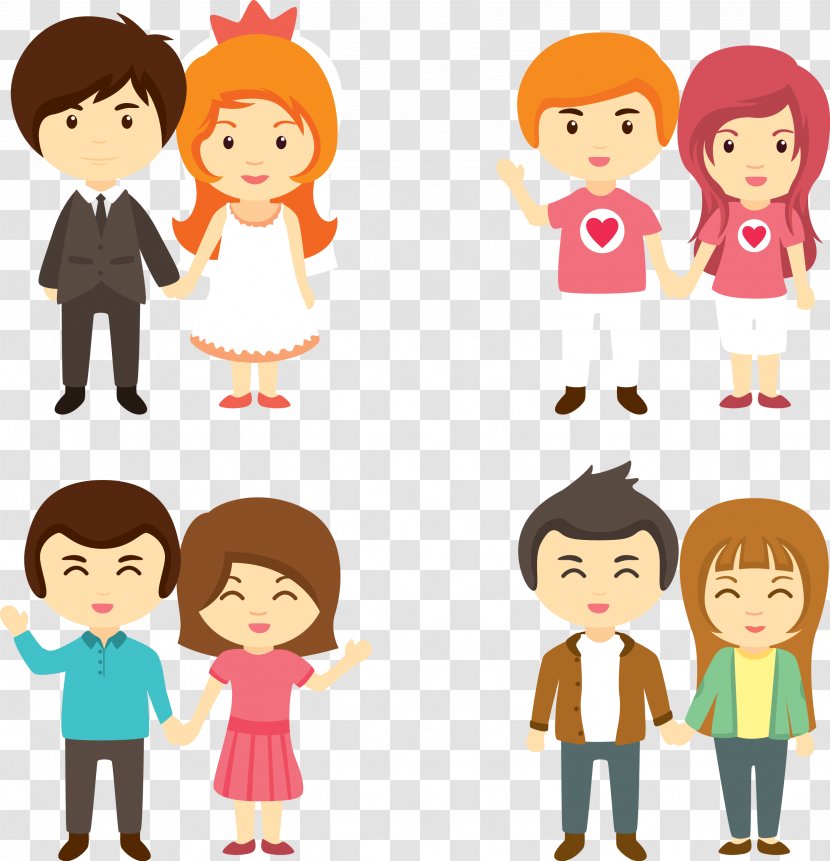 Couple - Flower - Cartoon Vector Download Transparent PNG