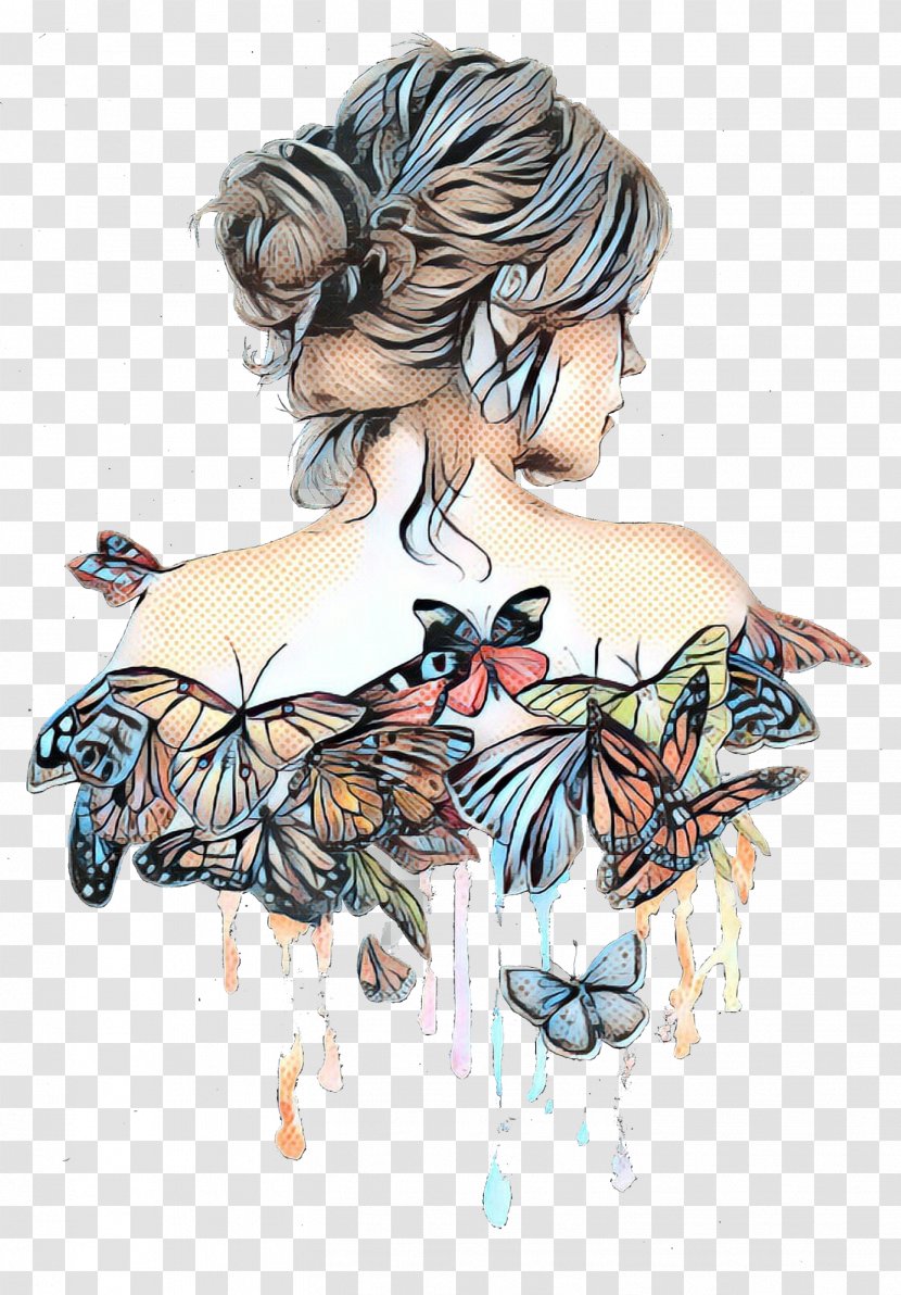 Watercolor Butterfly Background - Retro - Back Temporary Tattoo Transparent PNG