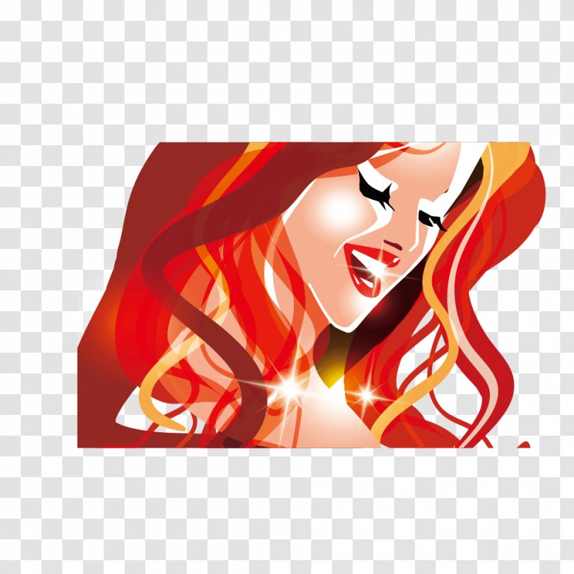 Red Hair Long - Fictional Character - Vector Hand-painted Red-haired Female Fashion Transparent PNG