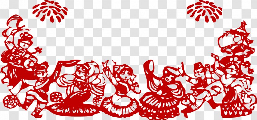 Chinese New Year Silhouette Papercutting Paper Cutting Red Envelope - Christmas - Fancy Folk Dances Window Designs Transparent PNG