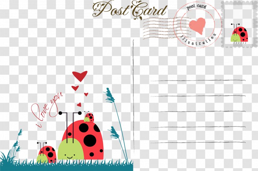 Insect Postcard Illustration - Material - Cute Ladybug Transparent PNG