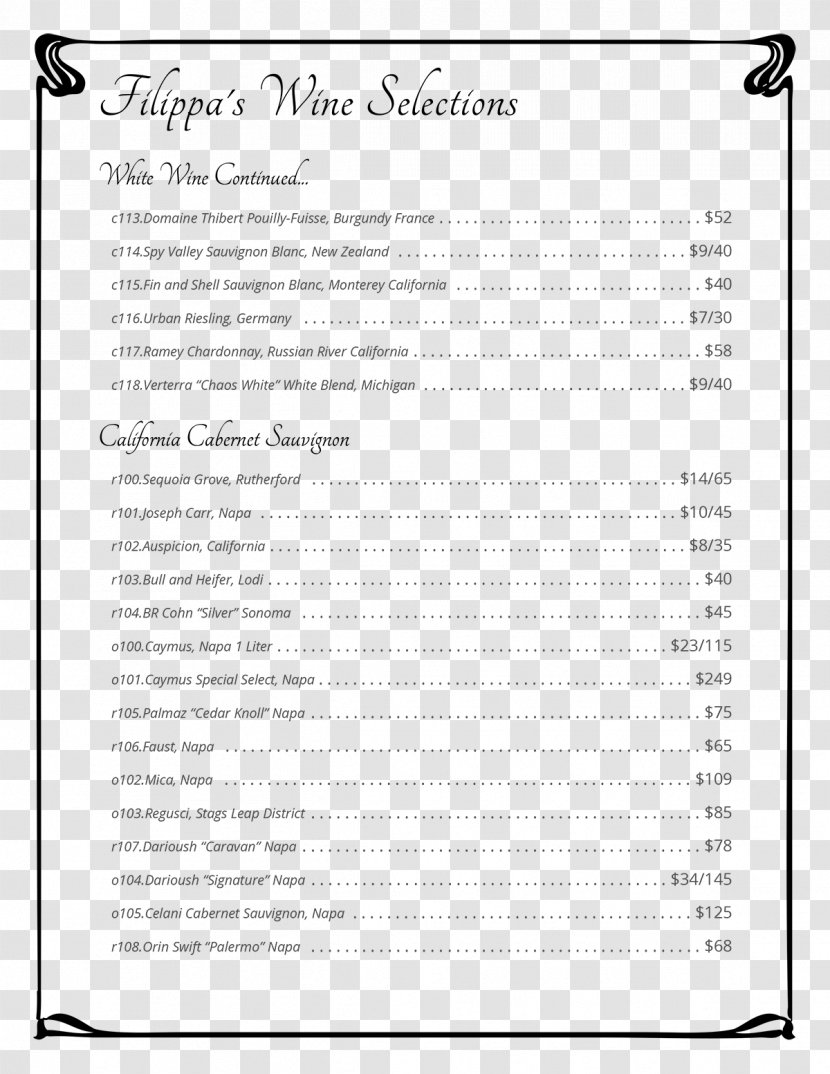 Document Line - Area - Wine List Transparent PNG