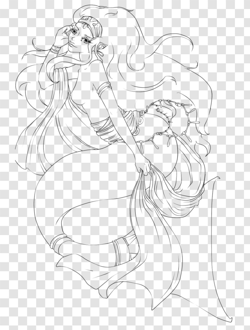 Drawing Line Art White Sketch - Heart - Mermaid Draw Transparent PNG