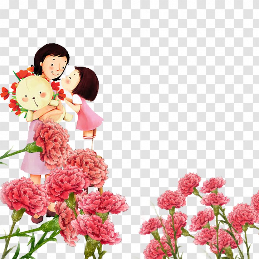 Cartoon Mothers Day Woman Illustration - Art - Pink, Warm Carnations, Teacher's Transparent PNG