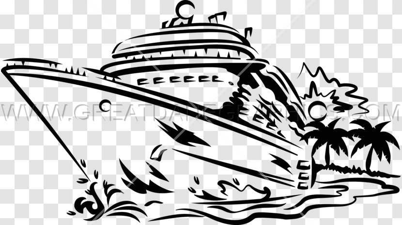 Black And White Cruise Ship Clip Art - Monochrome Transparent PNG