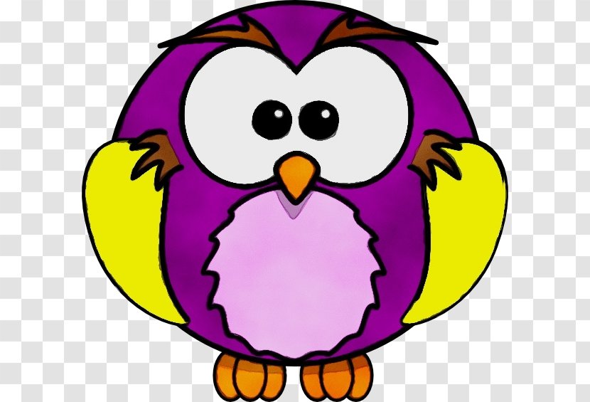 Cartoon Clip Art Bird Purple Yellow - Owl - Violet Transparent PNG
