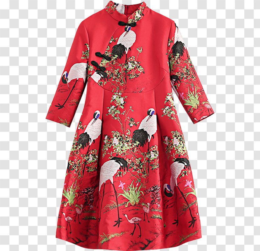 T-shirt Cheongsam Crane Dress - Outerwear - Red Wedding Transparent PNG