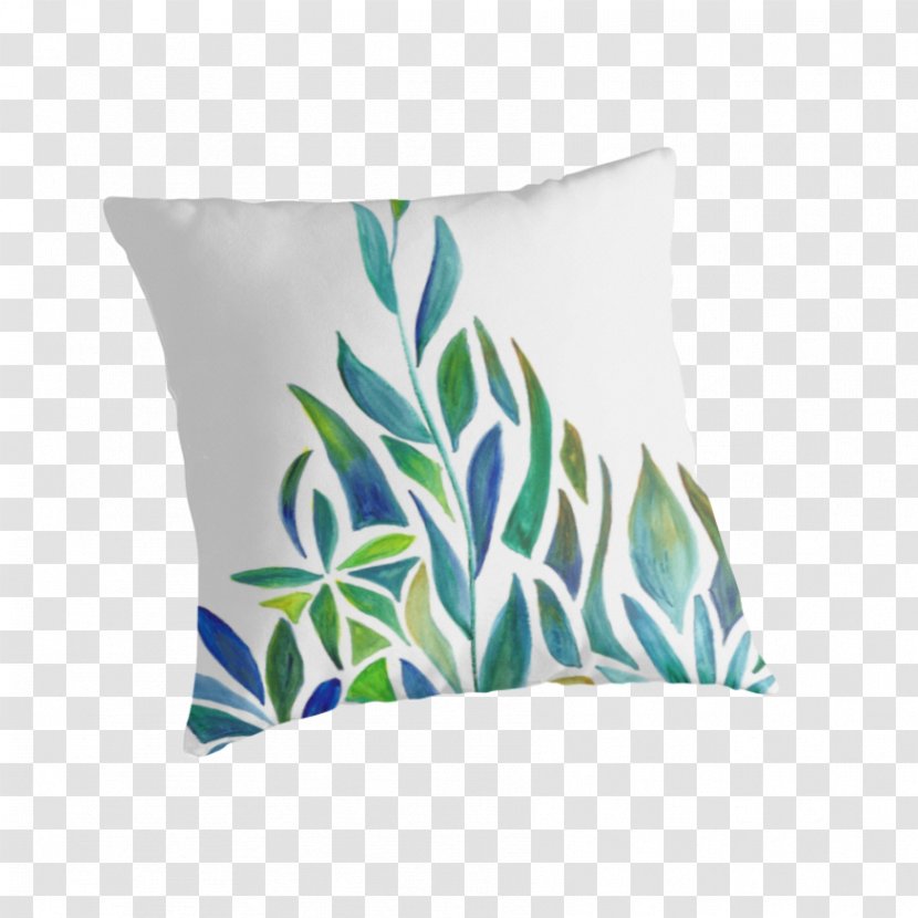 Throw Pillows Cushion Blue-green - Pillow - Watercolor Green Leaves Transparent PNG