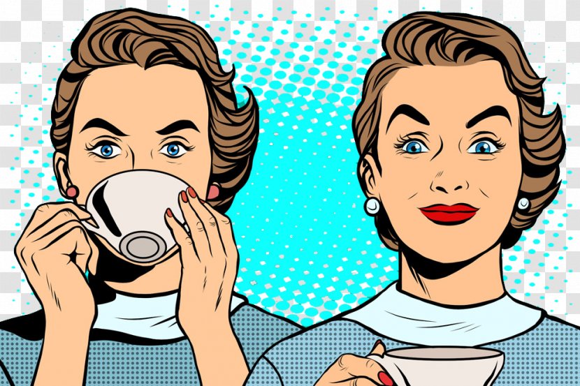 Coffee Tea Cafe Pop Art - Cartoon - Woman Drinking Transparent PNG