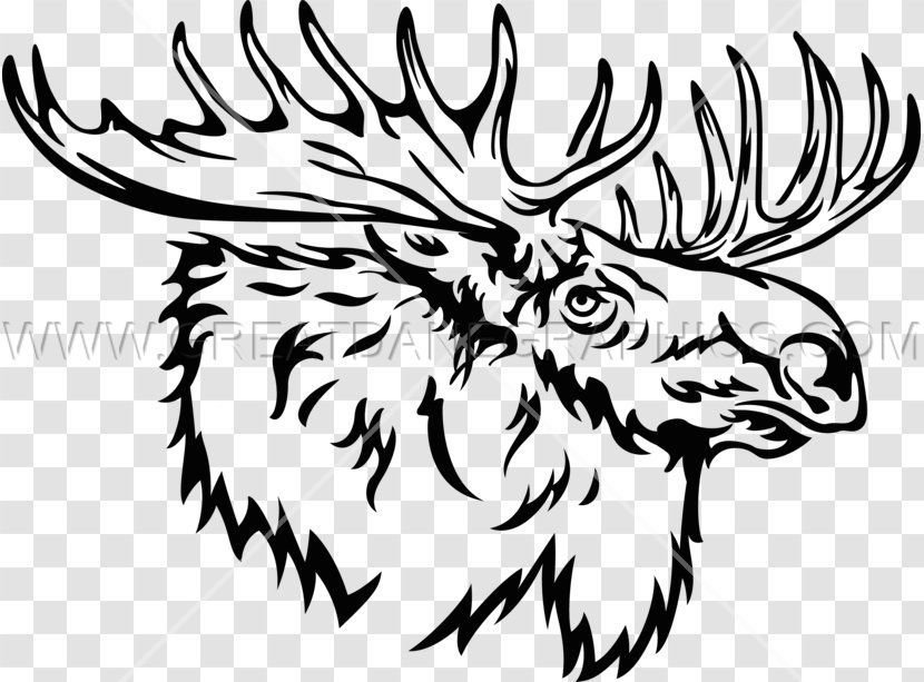 Moose Line Art Drawing Black And White Clip - Head Transparent PNG