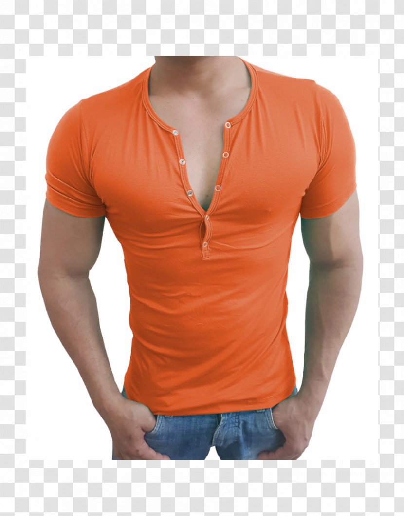 T-shirt Blouse Sleeve Henley Shirt - Orange Transparent PNG