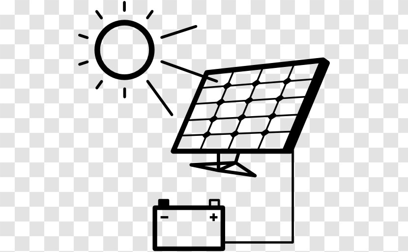 Solar Panels Battery Charge Controllers Power Energy Renewable - Black And White - Vector Transparent PNG