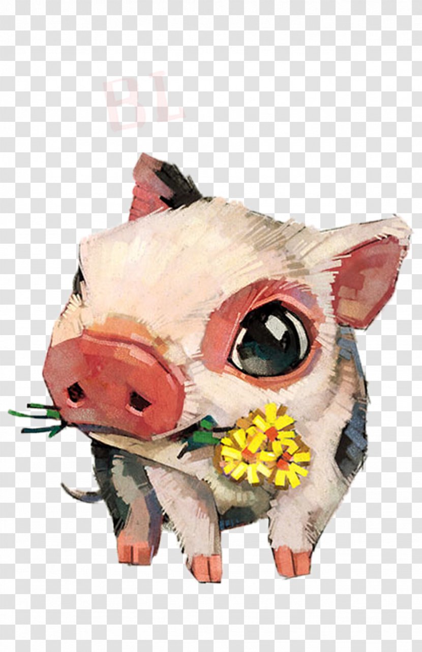 Domestic Pig T-shirt Cuteness Illustration - Mammal - Flowers Picture Material Transparent PNG