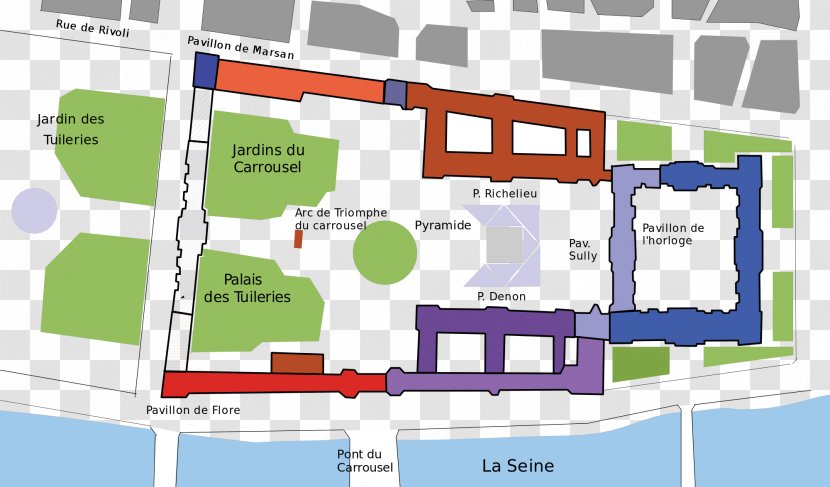 Tuileries Garden Louvre Museum Palace Pavillon De Flore - Plan Transparent PNG