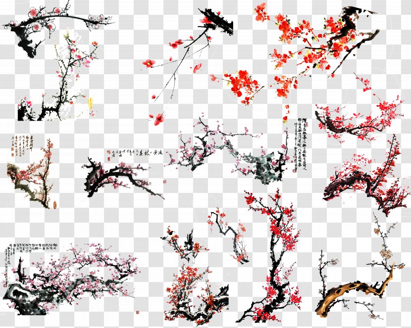 Cherry Blossom Image Illustration Pixel - Spring - Ink Transparent PNG
