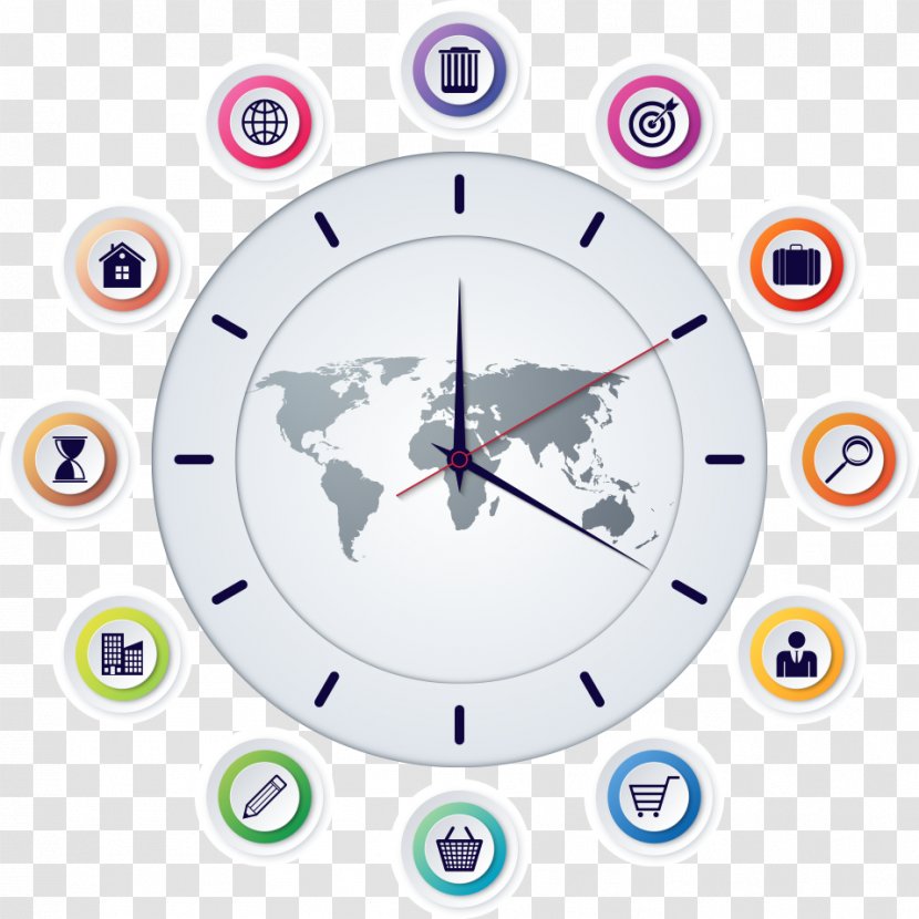 World Map Globe - Alarm Clock - Time Clocks Vector Information Transparent PNG