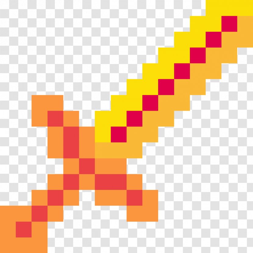 Minecraft Logo Sword Pixel Art - Orange - Text Transparent PNG