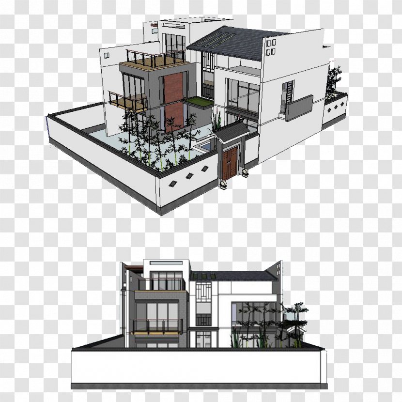 Architecture SketchUp 3D Modeling Facade - Villa - Hand-painted Houses Transparent PNG