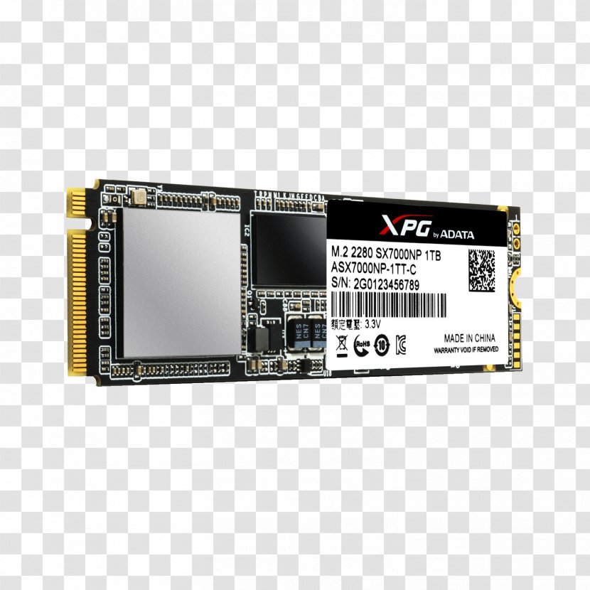 Solid-state Drive ADATA ASX7000NP-128GT-C Internal Hard PCI Express 3.0 X4 (NVMe) M.2 2280 1.00 5 Years Warranty NVM - Electronic Device - Microcontroller Transparent PNG