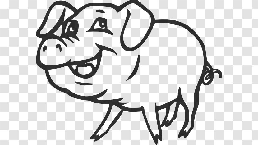Large White Pig Black And Drawing Clip Art - Cartoon - Heather Cliparts Transparent PNG
