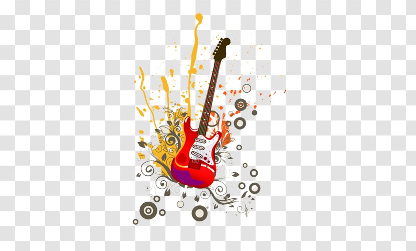 Electric Guitar Drawing Art - Watercolor Transparent PNG