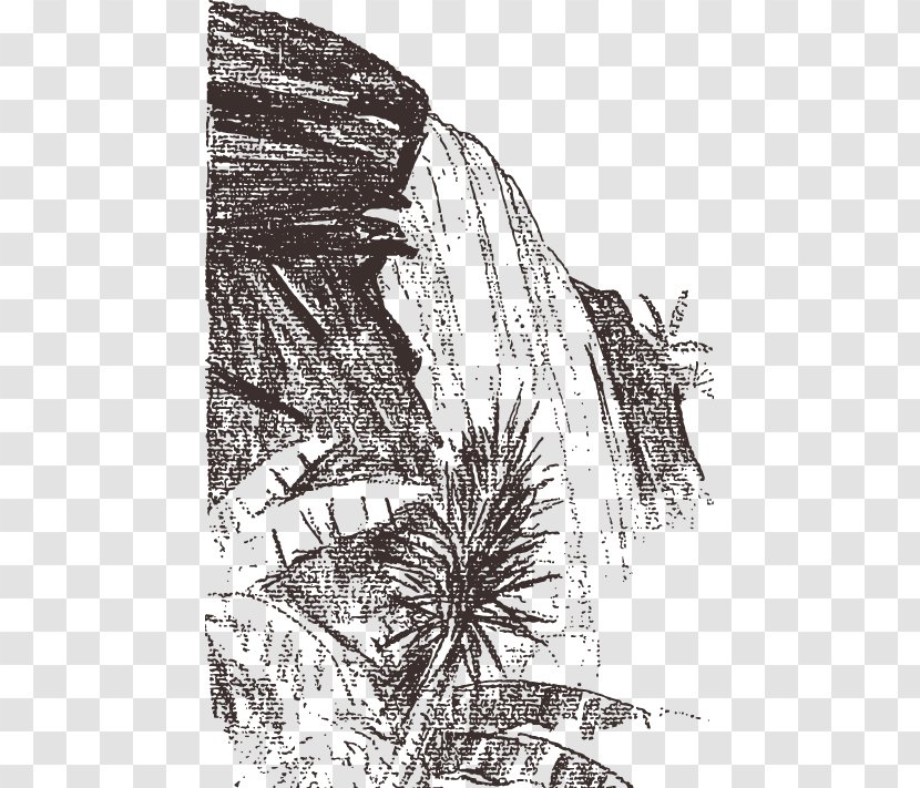 Drawing Waterfall Download Sketch - Printmaking - Rock Falls Transparent PNG
