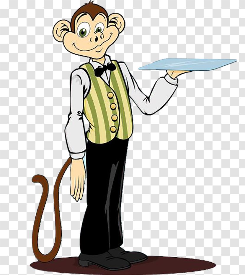Waiter Tray Domestic Worker Valet Illustration - Butler - Monkey Servant Transparent PNG