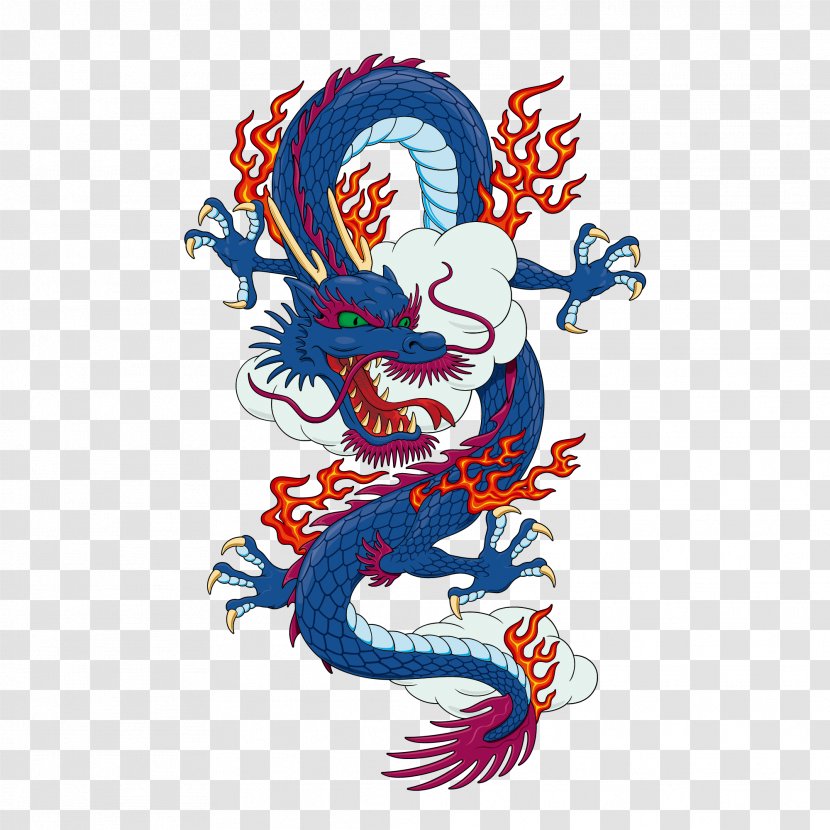 T-shirt Chinese Dragon Japanese - Sticker - Blue Vector Material Transparent PNG
