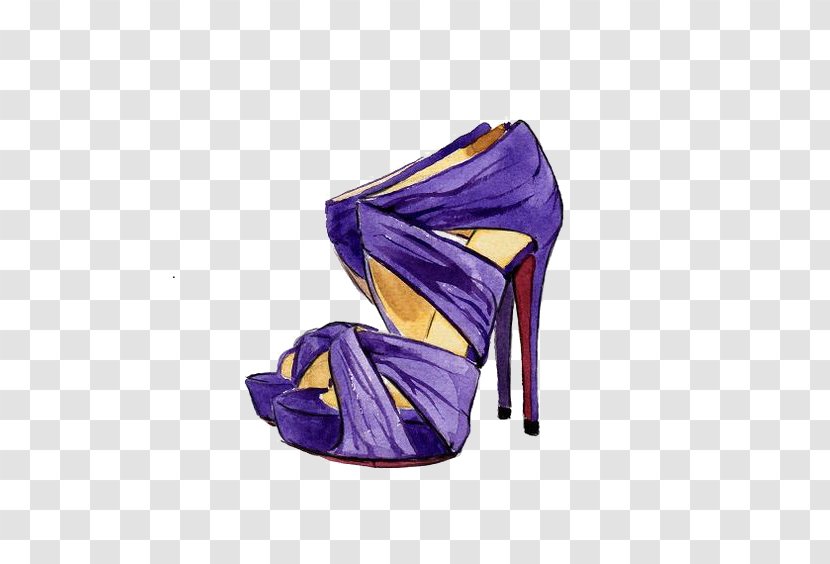 Shoe High-heeled Footwear Drawing Watercolor Painting Illustration - Clothing - Blue And Purple High Heels Transparent PNG