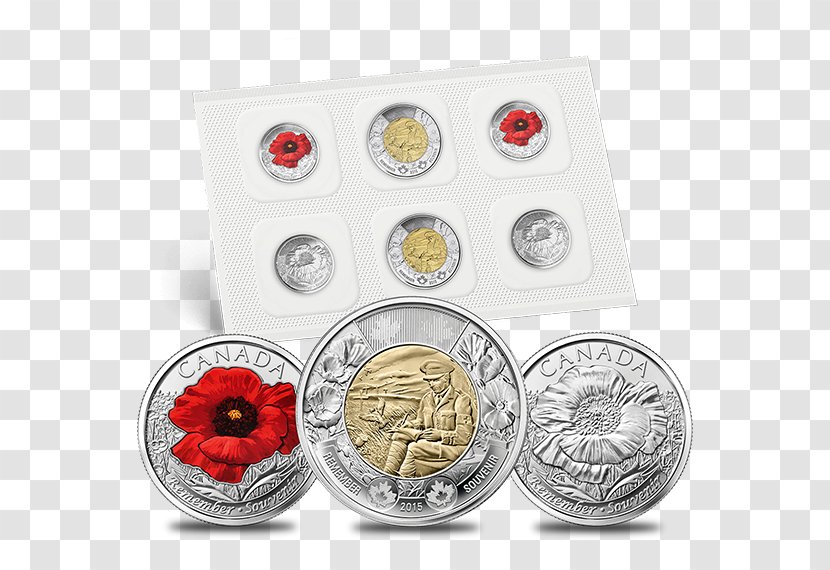 Coin In Flanders Fields Canada Armistice Day Remembrance Poppy - Silver Transparent PNG