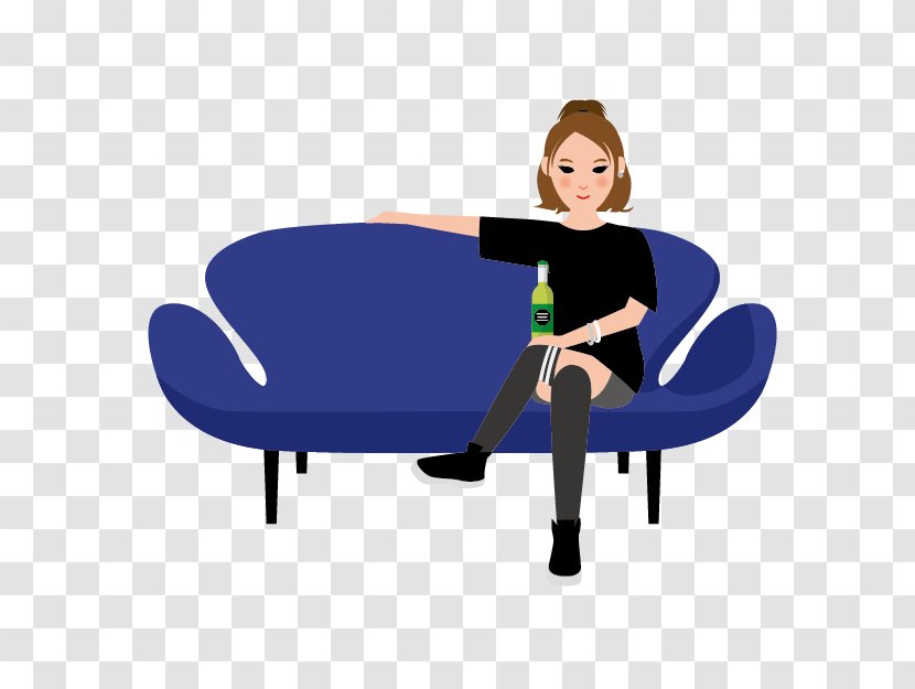 Cartoon Drawing Couch Silhouette Illustration - Blue Sofa Transparent PNG