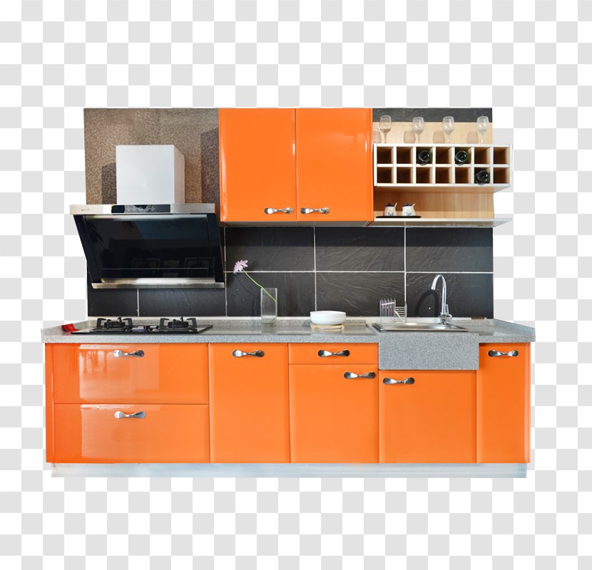 Kitchen Cabinet Cabinetry Cupboard Furniture - Solid Wood - Orange Fashion Transparent PNG