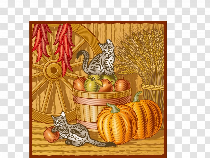 Harvest Farm Illustration - Woodcut - Vector In Cats Transparent PNG