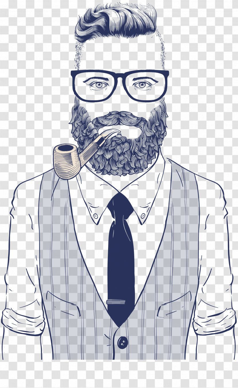 Hipster Drawing Retro Style Illustration - Flower - Man Smoking A Pipe Vector Transparent PNG