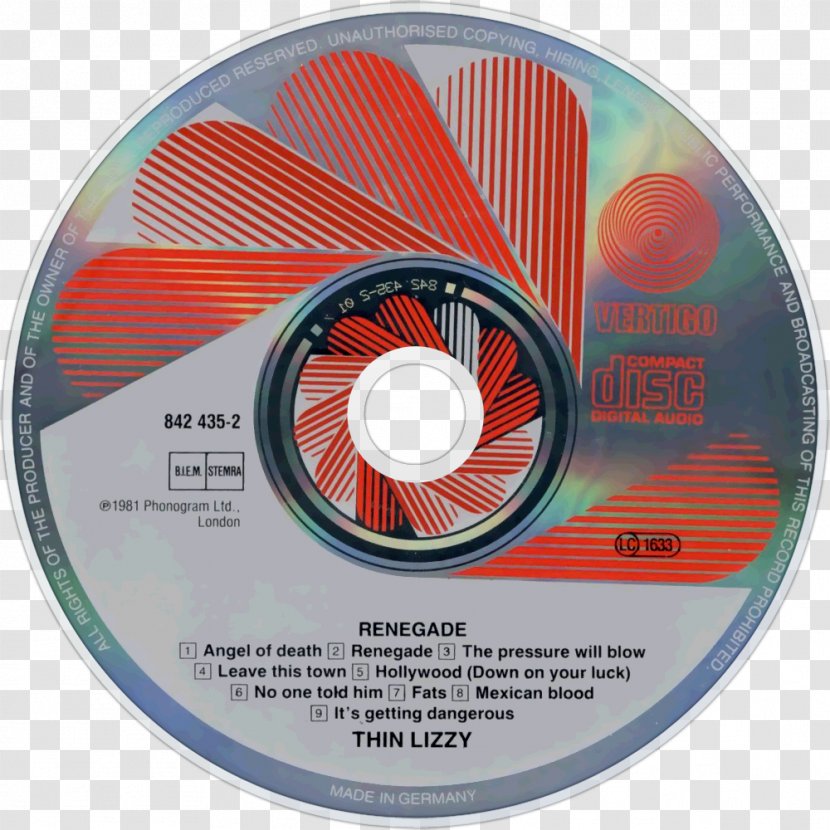 Compact Disc Thin Lizzy Renegade Dio Album - Hardware Transparent PNG
