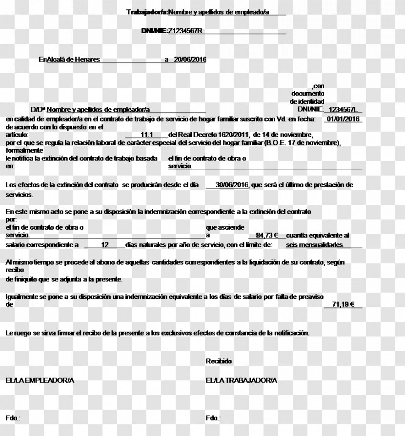 Termination Of Employment Severance Package Empleadas De Hogar En España Letter Extinción Del Contrato Trabajo - Tree - Trabajador Transparent PNG