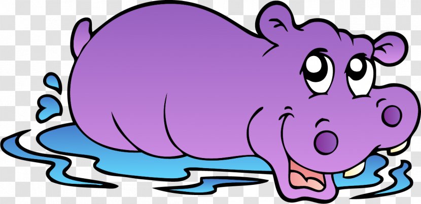 Hippopotamus Rhinoceros Cartoon Clip Art - Watercolor - Hand Painted Purple Hippo Transparent PNG
