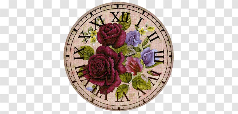 Clock Face Floral Design Garden Roses - Watch Transparent PNG