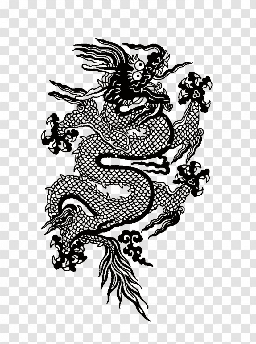 Paper Chinese Dragon Japanese Illustration - Tree - Black Paper-cut Transparent PNG