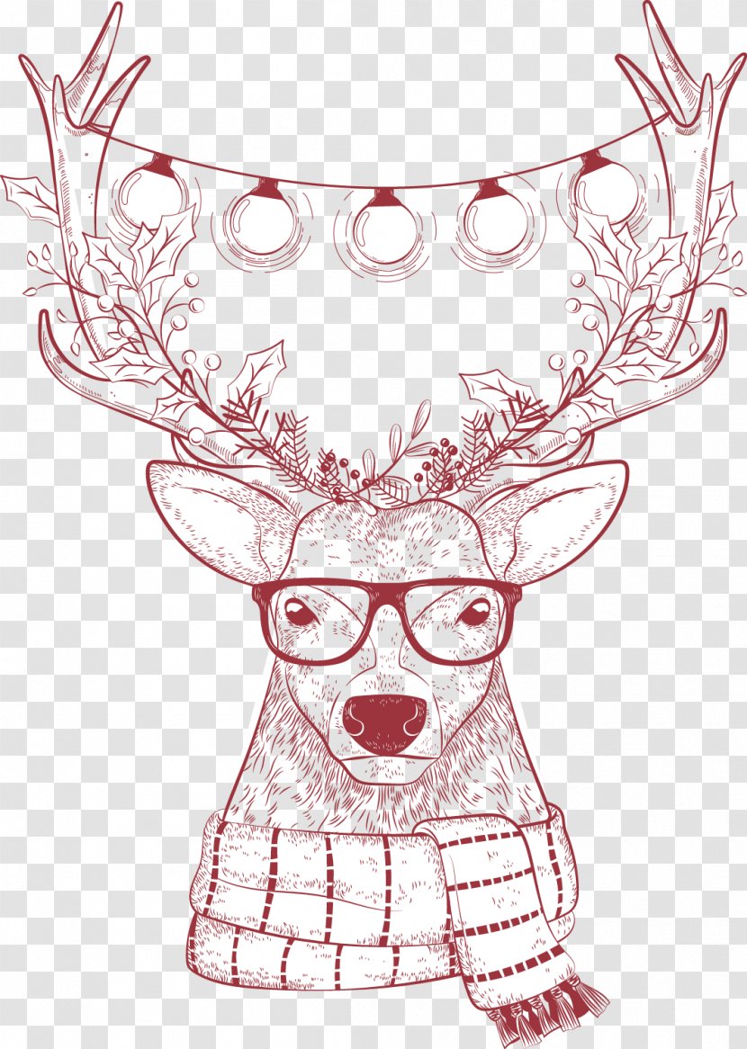 Reindeer Christmas - Flower - Vector Simple Pencil Deer Transparent PNG