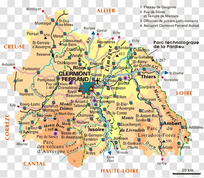 Clermont-Ferrand Puy De Dôme Le Puy-en-Velay Map Departments Of France - Ecoregion Transparent PNG