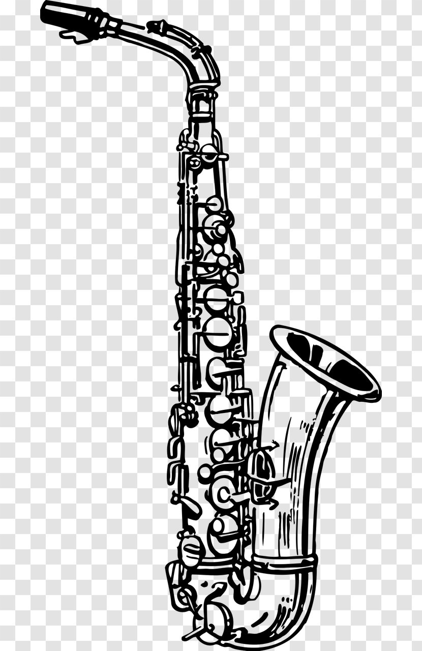 Alto Saxophone Musical Instruments Drawing Black And White - Cartoon Transparent PNG