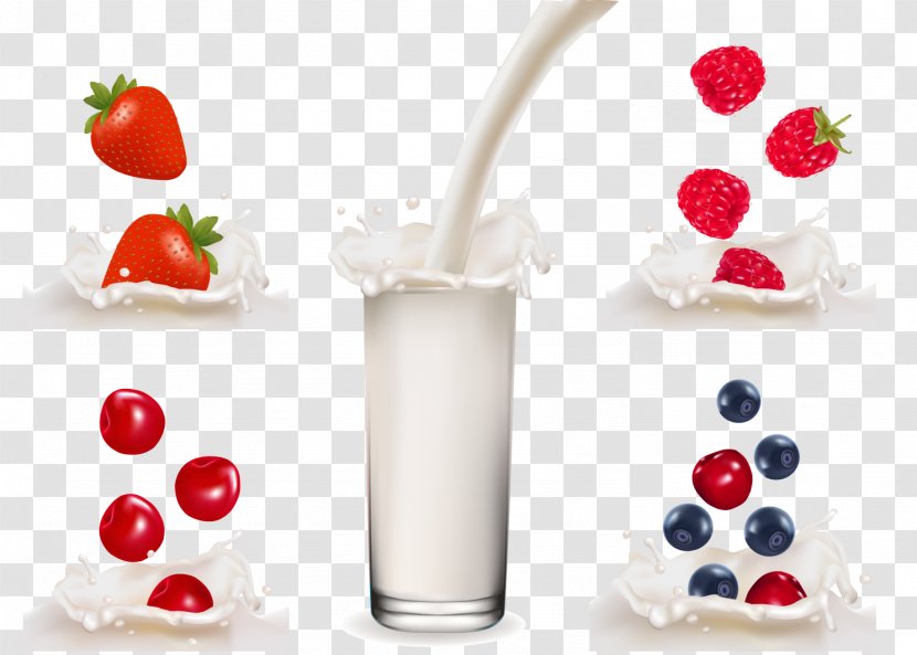 Milkshake Cream Cheesecake Fruit - Strawberry - Blueberry Milk Vector Material Transparent PNG