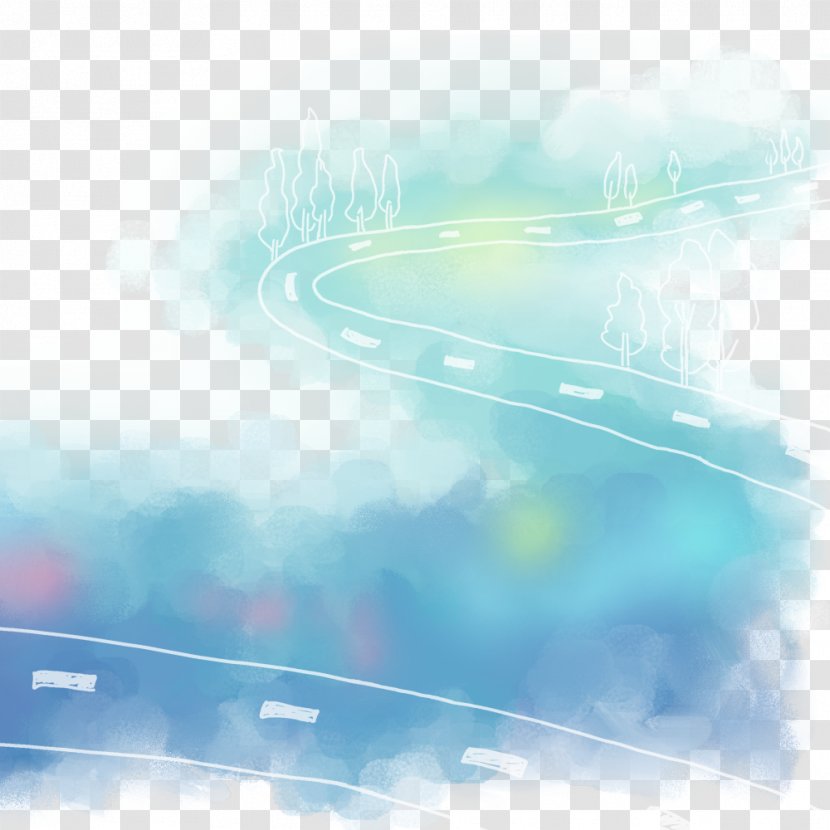 Watercolor Painting Graphic Design Cartoon Drawing - Aqua - Road Transparent PNG