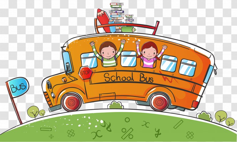 School Bus - Drawing - Cartoon Transparent PNG