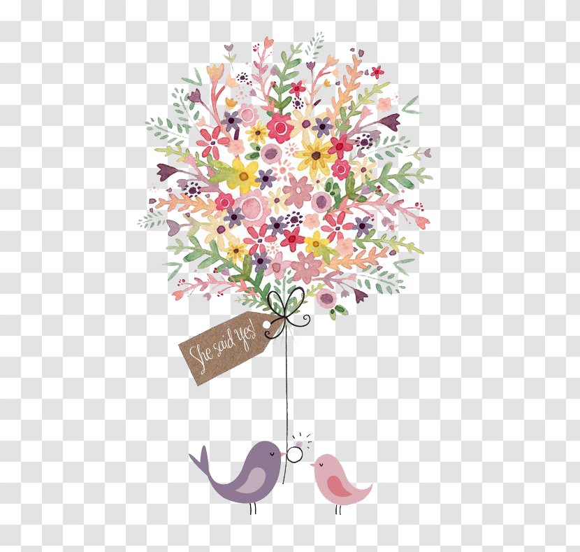 Engagement Ring Flower Pin Paper - Pink - Watercolour Transparent PNG