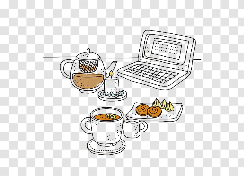 Table Coffee Cup Cafe Cartoon Illustration - Laptop Transparent PNG